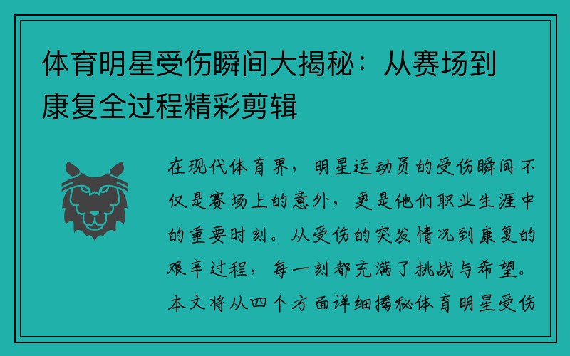 体育明星受伤瞬间大揭秘：从赛场到康复全过程精彩剪辑